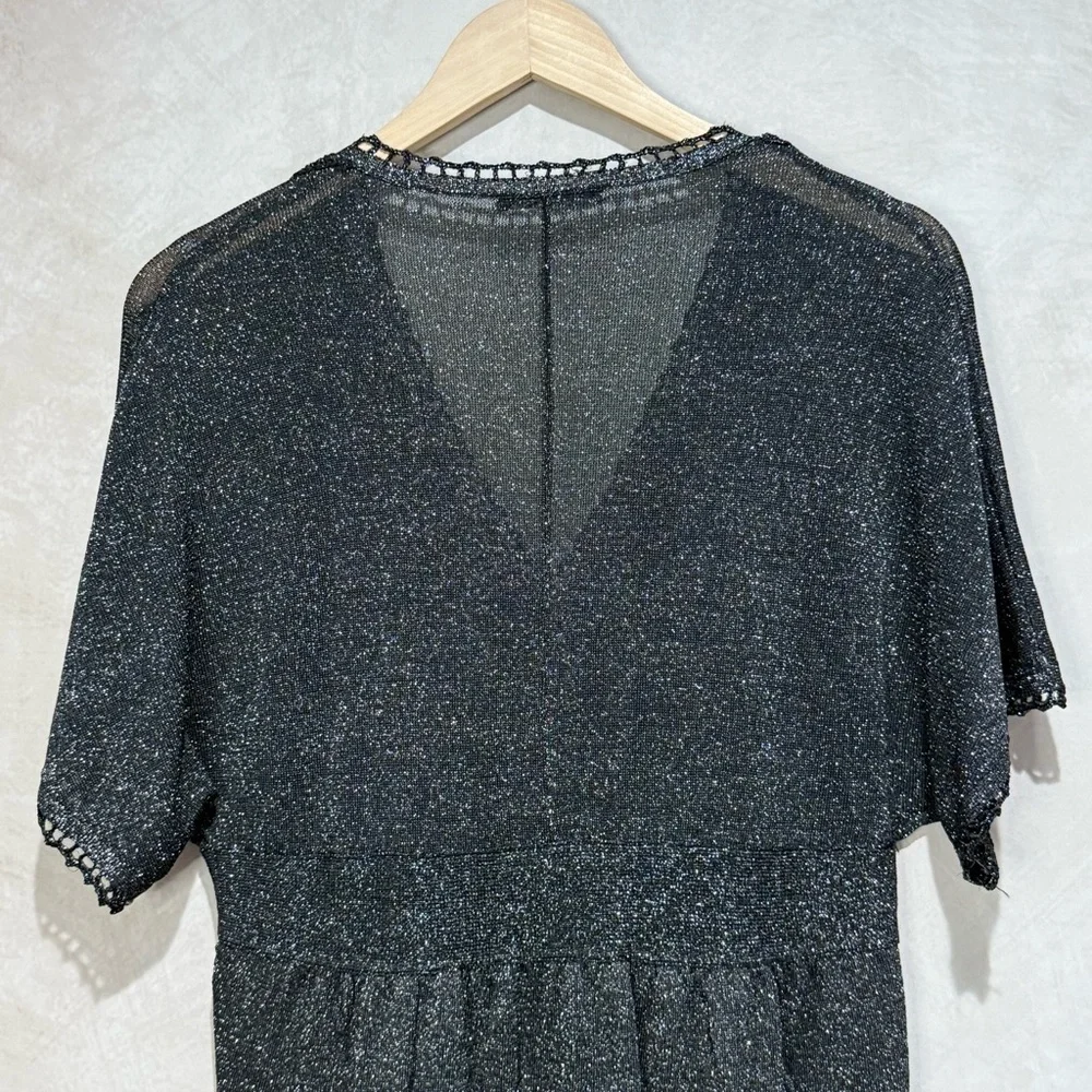 Michael Simon Vintage Black Gold Lurex Blouse, Whimsigoth 90s/Y2K Glam Holiday - Picture 9 of 15